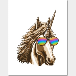 Cool Unicorn with rainbow Sunglasses Posters and Art